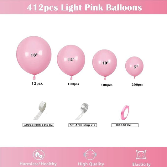 412pcs Light Pink Balloon Arch Kit 18 12 10 5 Inch Different Sizes baby pink balloons for Bridal Baby Shower Gender Reveal Birthday Party Decorations