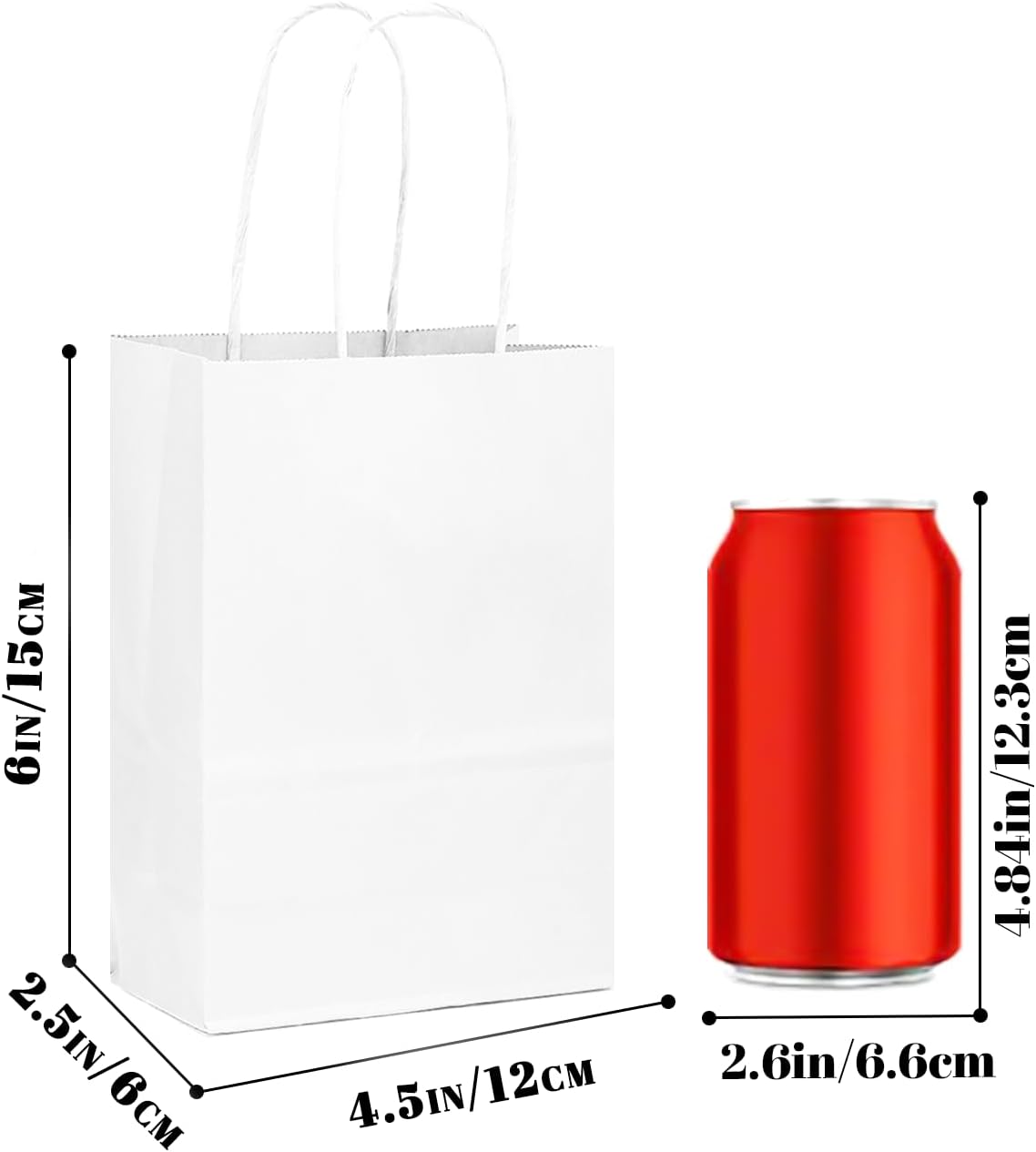 qiqee 200-Packs White Paper Gift Bags with Handles Bulk 4.5"x2.5"x6" Mini Size Paper Bags Multiple Uses