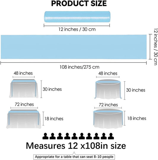 12 Pack Satin Table Runner 12 x 108 Inch Long Satin Table Runners for Wedding Banquet Graduations Birthday Party Decoration (Baby Blue)