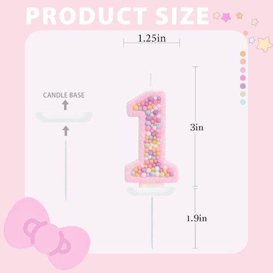 Sweet One Birthday Candles for Girls - Number 1 Candle, First Birthday Decorations for Girl, Fairy Cake Decorations, Colorful Macaron Candles for One Cake Topper (Pink)