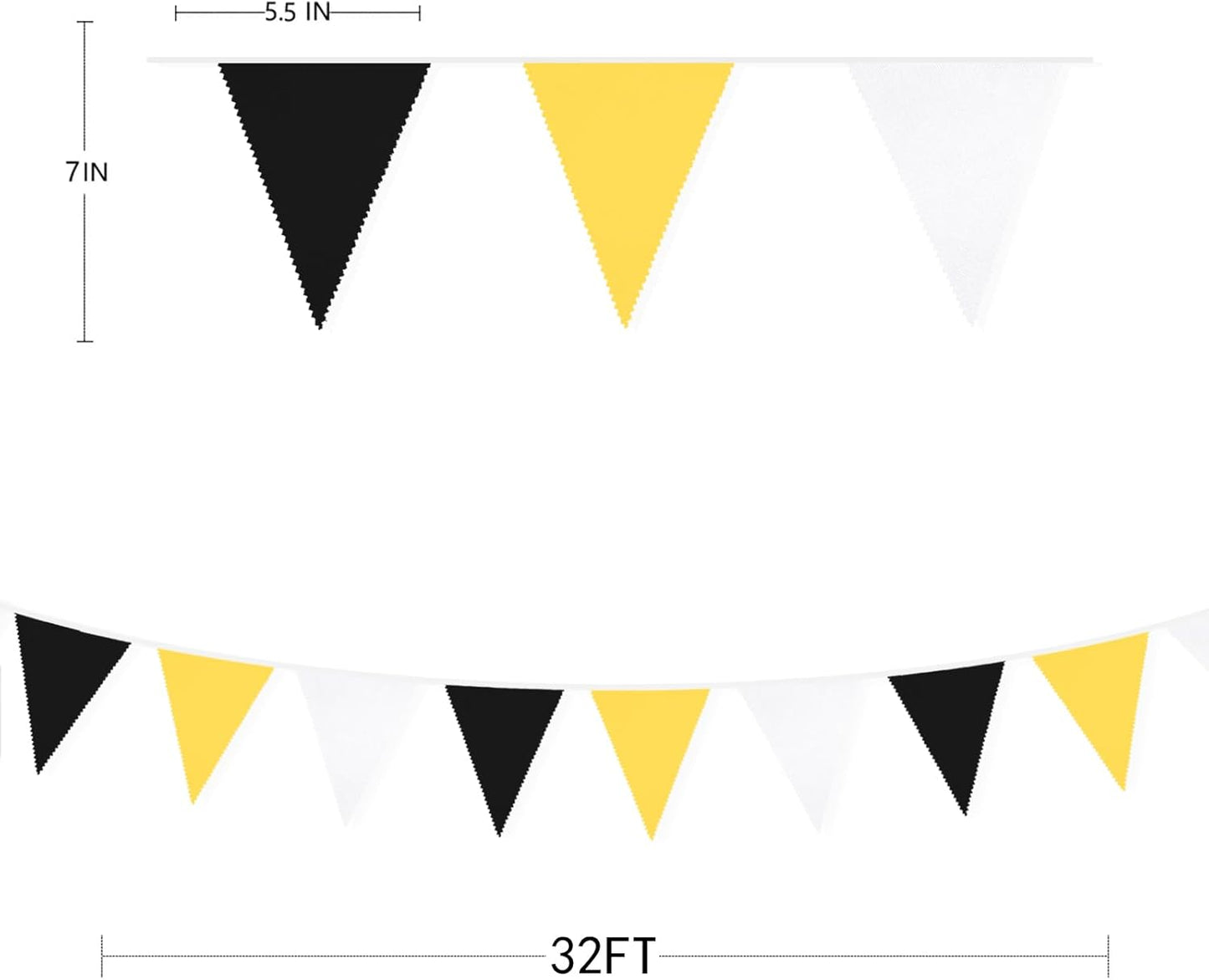 32Ft Yellow Black White Pennant Banner Fabric Triangle Flag Bunting Garland for Bee Party Wedding Birthday Baby Shower Anniversary Home Nursery Outdoor Garden Hanging Festivals Decoration (36Pcs)