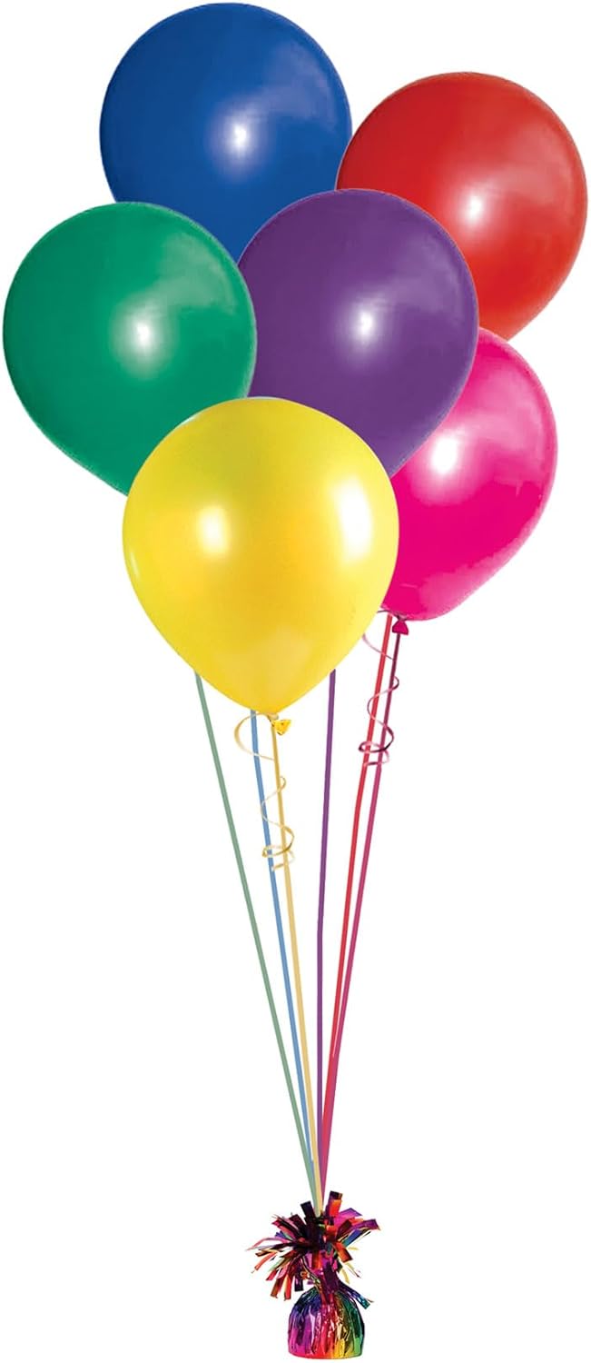 Beistle 12 Count Rainbow Metallic Plastic Wrapped Balloon Weights for Birthday Parties, Colorful Celebrations and Pride Events, Table Decorations for Any Theme, 6 Oz