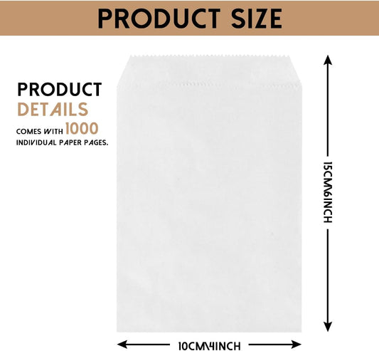 NICOHACU 1000 Pack 4x6IN White Kraft Paper Bags, Mini Paper Bags, Gift Cards, Gift Candy, Cookies, Donuts, Party Favors, Sandwiches, Jewelry, Snack Bags, Flat Gift Bags, Envelopes,Tableware Bags