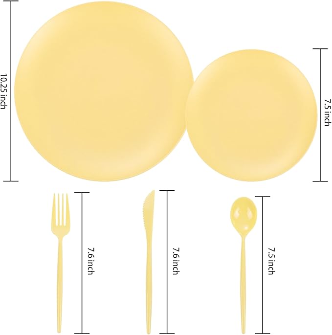 EI 150pcs Yellow Plastic Plates,Heavy Duty Bright Disposable Plate,Fancy Plastic Plates for Party,Yellow Dishes for Wedding,Easter,Afternoon Tea Party,Spring