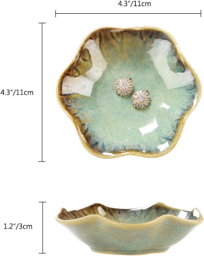 2PCS Ring Holder Dish, Small Key Bowl, Ceramic Trinket Tray Jewelry Dish Organizing Necklace Earrings for Mom Friend Sister, All Jewelries Are NOT Included. Crystal Green.