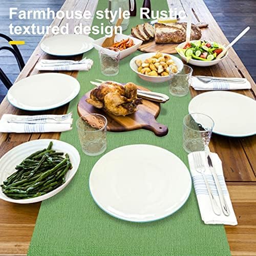Wipeable Table Runner, Thick Farmhouse Dresser Runner, Rustic for Kitchen, Bedroom, Living Room, Indoor/Outdoor (72') (Green)