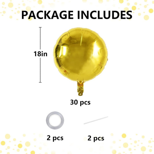 TONIFUL 30Pcs 18 Inch Large Gold Round Shape Foil Balloons Big Gold Circle Helium Mylar Ballons for Birthday Wedding Baby Shower Anniversary Engagement Party Decorations Supplies