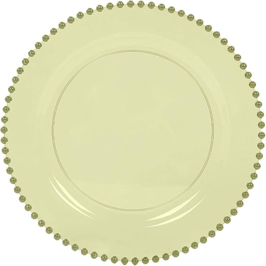 Efavormart 10-Pack Economy Plastic Charger Plates 13" Round Transparent Dusty Sage Green with Beaded Rim - Stylish Dinner Party Serving Plates