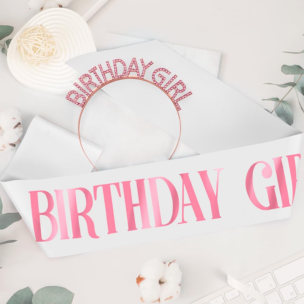 Birthday Girl Princess Black Rhinestone Headband Set - Glitter Sash, Crown, and Tiara Accessories Gift