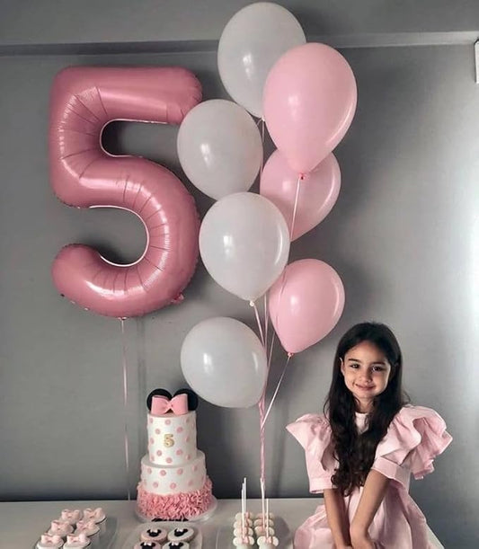 Pearlescent Pink Number 10 Balloons 40 inch, 10 Number Balloons, 10th Birthday Decorations for Girls 10 Year Old Pastel Pink Party Supplies