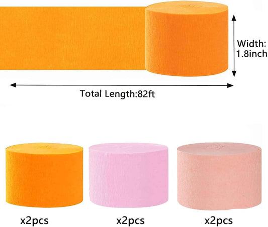 We Moment Orange Pink Peach Crepe Paper Streamers 1.8 Inch Widening 6 Rolls,Orange Pink Party Decorations Streamer 82 feet per roll for Girl Birthday Baby Shower Wedding Party Decorations