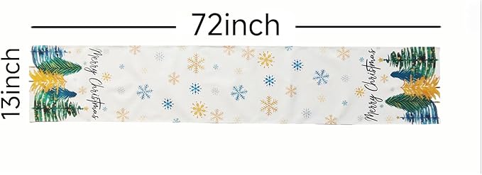 Xmas Trees Snowflakes White Merry Christmas Table Runner, Winter Holiday Kitchen Dining Table Decoration for Home Party Decor 13x72 Inch