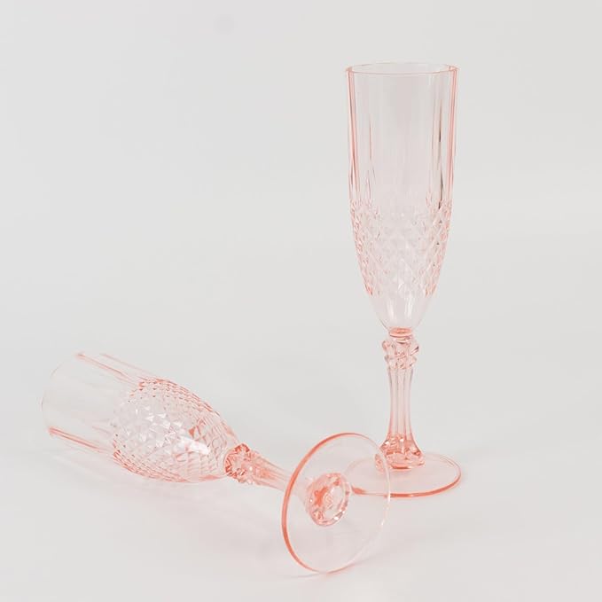Efavormart 6-Pack Champagne Glasses, 8oz Shatterproof Plastic Crystal Cut Toast Flutes, Transparent Blush for Party Celebration Wedding