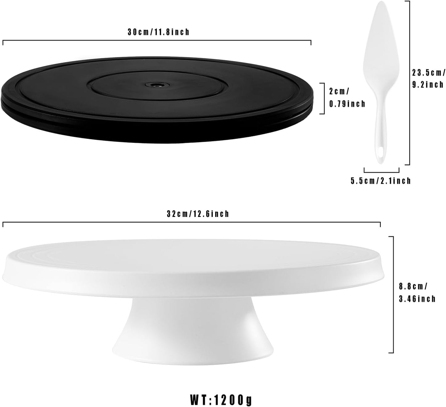 Cake Stand, 12'' Rotating Cake Turntable Revolving Cake Spinner Stand Cake Decorating Kit Display Stand Bamboo Fiber Turns Smoothly Painting Turn Table Stand for Pastries, Cupcakes(White, L)