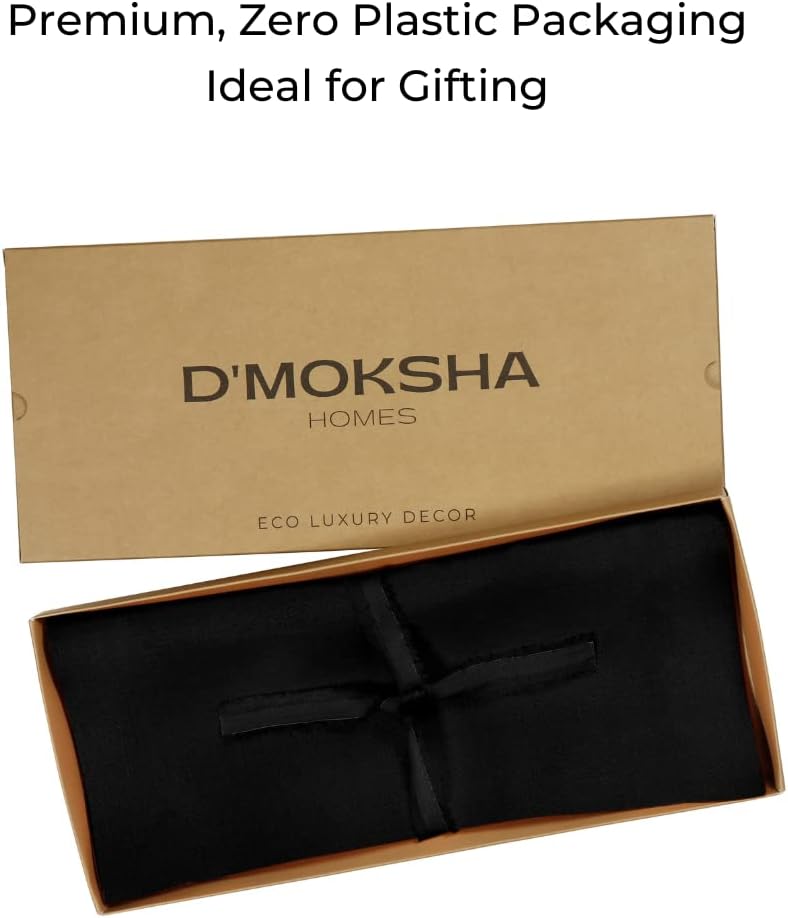 D'Moksha Homes Linen Black Table Runner 120 Inches Long - 100% Pure Linen Dining Table Runner 14 x 120 Inch for Fall, Autumn and Halloween - Machine Washable