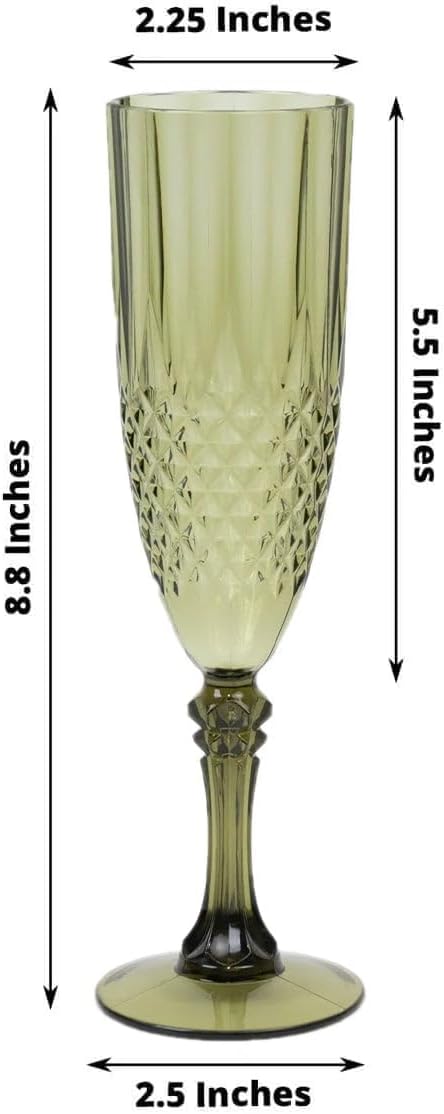 Efavormart 6-Pack Champagne Glasses, 8oz Shatterproof Plastic Crystal Cut Toast Flutes, Dusty Sage Green for Party Celebration Wedding