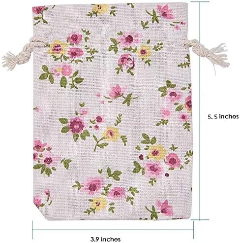 Autupy 30 Pack 5.5 x 3.9 Inch Floral Burlap Drawstring Bags Floral jewelry bags Packing Storage Linen Jewelry Pouches Sacks for Wedding Birthday Party Shower