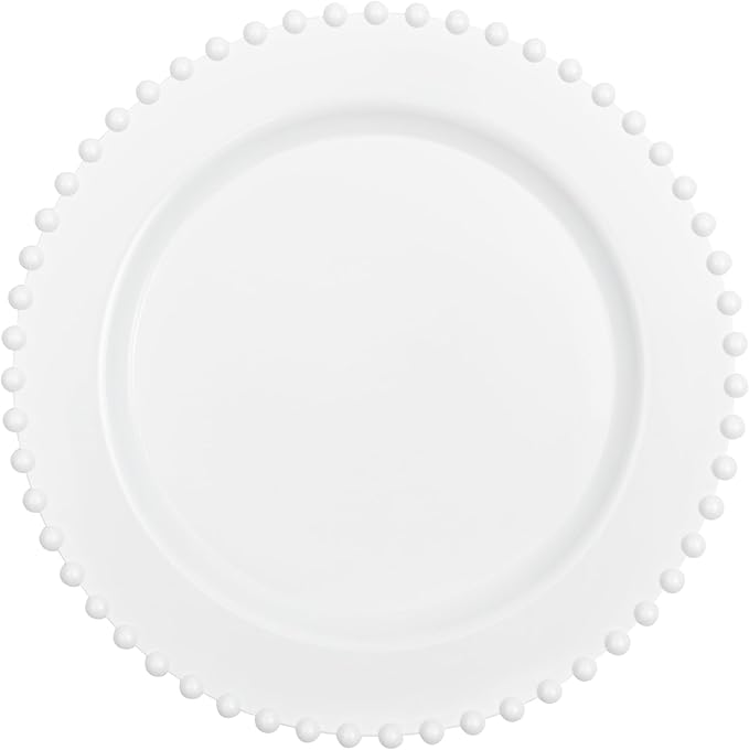PLASTICPRO 32 Piece Combo Plastic Dinner Plates Disposable Plastic Fancy Heavy Duty Party Dishes 7 inch and 10 inch, White Beaded