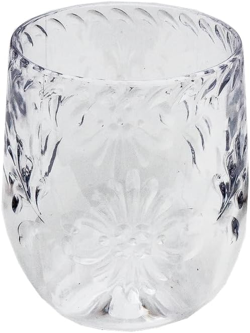 Talavera Premium Acrylic Drinkware Indoor/Outdoor, Stemless Wine/Tumbler, Clear, 13.3oz, Set of 6