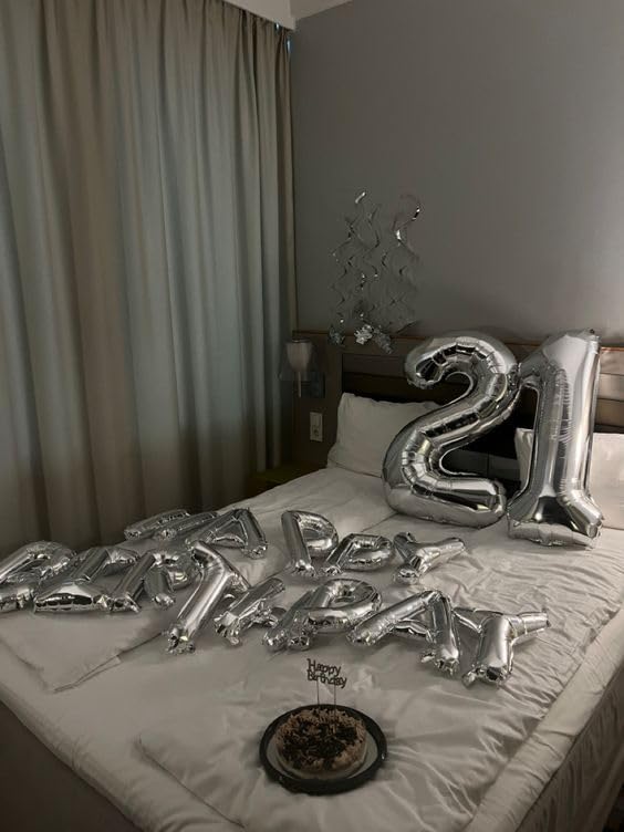 Silver Number 21 Balloon 40 inch, 21 Number Balloons, 21st Silver Birthday Decorations for Girls Boys Kids, 21 Year Old Women Men Silver Party Supplies