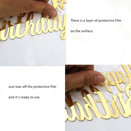 Happy Birthday Cake Topper Mirror Acrylic Cake Topper Side Cake Topper Gold Cake Insert Cake for Birthday Party (Gold-3(4.13 * 3.74in))