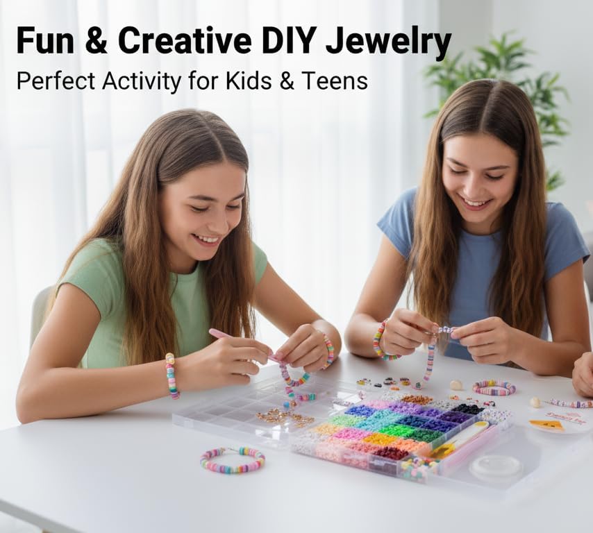 7500+Clay Beads Bracelet Making Kit for Girls- 24 Colors Heishi Beads with No Missing Letter Beads&Charms for DIY Friendship Bracelets and Jewelry Making kit,Arts and Crafts Gift for Teen Girls 6-12