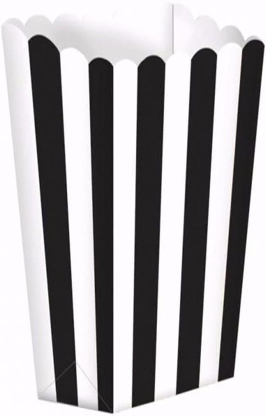 24pcs Striped Paper Popcorn Boxes for Party Favor Supplies (Black)