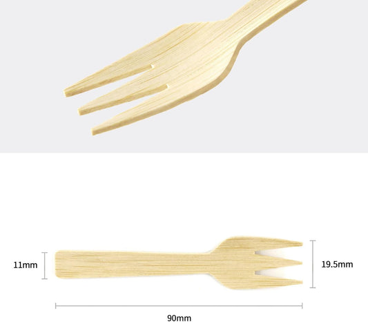 Bamboo Cutlery Set | 2000PK Mini Forks 3.54" Disposable Small 100% Compostable Eco-Friendly Renewable Natural Fork Bulk for Dessert/Fruit