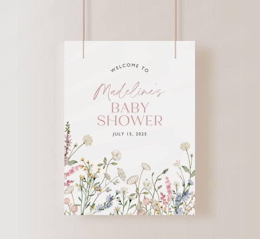 Editable Bloom Baby Shower Signs, Personalized Flowers Welcome Sign to Baby Shower Party, Wildflower Baby Shower Welcome Sign, Printable Spring Garden Baby Shower Sign Decor, Plastic Sign.