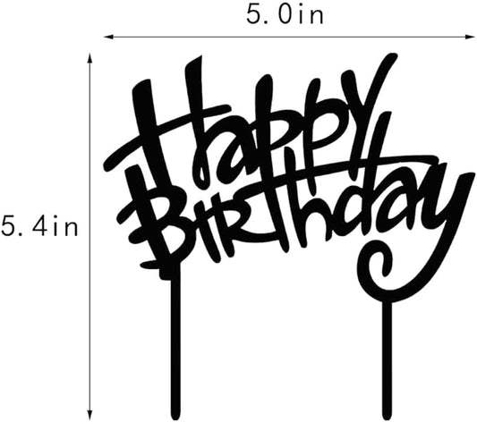 Happy Birthday Cake Topper, Black Acrylic Versatile Cake Topper for Birthday Party Decoration Ideas, Perfect Keepsake for your family and friends