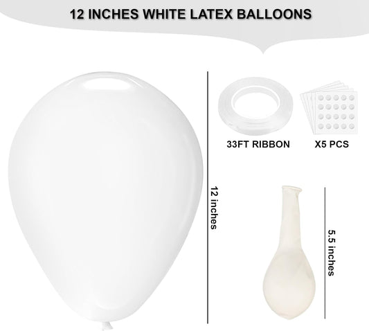 White Latex Balloons, 100pcs 12inches Round Helium Balloons or White Themed Wedding Graduation Birthday Party Backdrop 4th of July Decorations Independence Day
