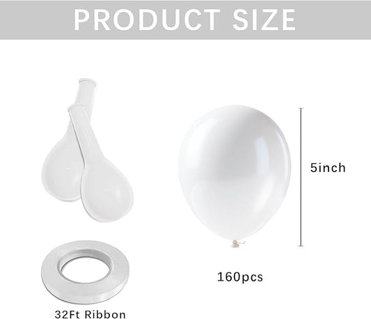 160pcs White Balloons,5 Inch Small Latex Party Balloon Matte Ballons for Balloons Arch or Garland for Birthday Wedding Bridal Baby Shower Bachelorette Graduation Anniversary Party Decorations