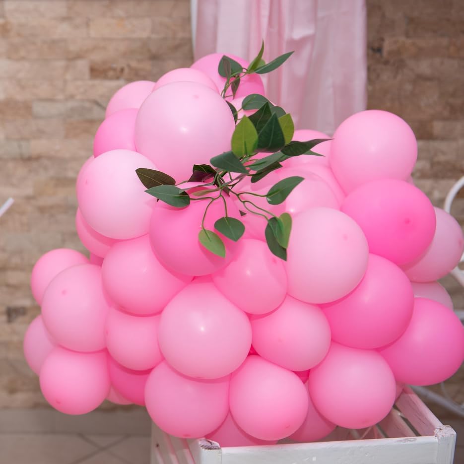 Pink Balloons - 12 inch 100pcs Latex - Round Matte Pink Birthday Balloons with 2 Ribbons for Birthday Wedding Anniversary Baby Shower Gender Reveal Party Decorations