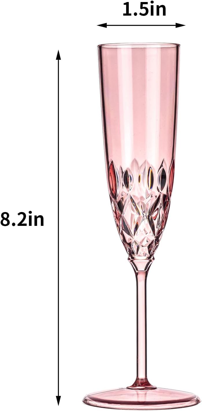 48 Pack Plastic Champagne Flutes, Shatterproof Reusable Fancy Crystal Clear Champagne Glasses, 5 oz Acrylic Unbreakable Elegant Party Drinking Cocktail Wine Glasses Wedding Birthday Bar Goblets Pink