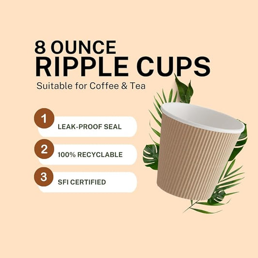 Ripple Paper Cups 8 oz 500 Pack for Coffee & Tea | Bulk 500 Count for Home, Office, Restaurants & Coffee Shops | Recyclable, Insulated, & Disposable 8 Ounce To-Go Cups for Hot Beverages