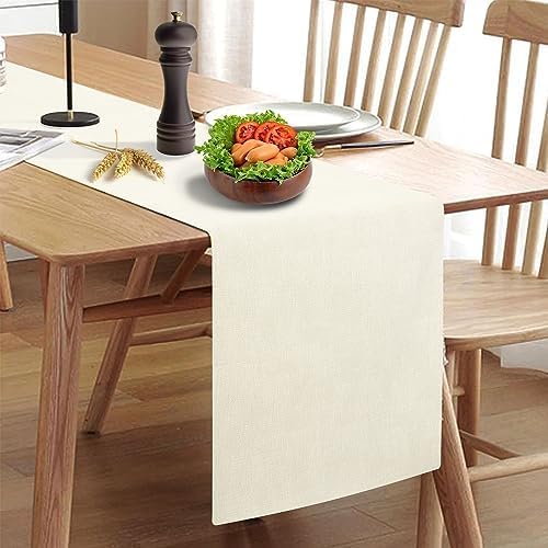 Waterproof Wipeable Table Runner, Thick Farmhouse Table Runner, Dresser Runner, Rustic Table Runner for Kitchen Dining Room, Bedroom, Living Room, Indoor and Outdoor (108'', White)