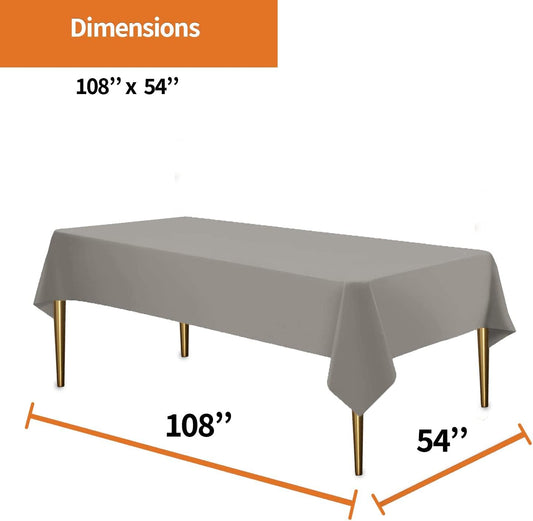 Silver Disposable Plastic Tablecloth for Rectangle Tables (48 Pack) Premium Decorative Table Cloths for Parties, Events & Weddings, Indoors & Outdoors, 54 x 108 inches