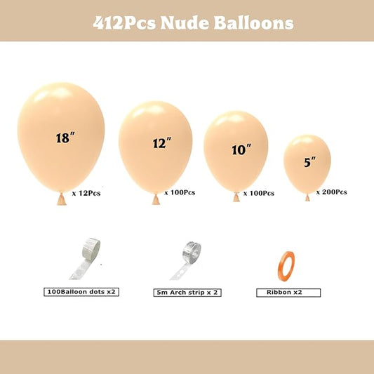 412pcs Nude Balloons Different Sizes 18 12 10 5 Inch, nude balloon arch for Thanksgiving Graduation Baby Shower Boho Theme Birthday Party Decorations