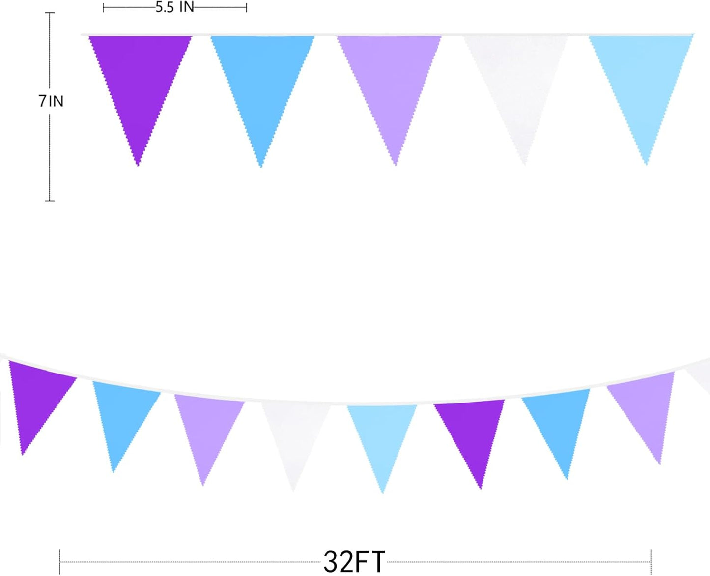 32Ft Purple Blue White Pennant Banner Fabric Triangle Flag Bunting Garland for Winter Frozen Party Wedding Birthday Anniversary Home Nursery Outdoor Garden Hanging Festivals Decoration (36Pcs)