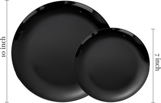 PULOTE 60 PCS Black Plastic Plates - Include 30 Dinner and 30 Dessert Plates, Black Disposable for Party,Birthday & New Year