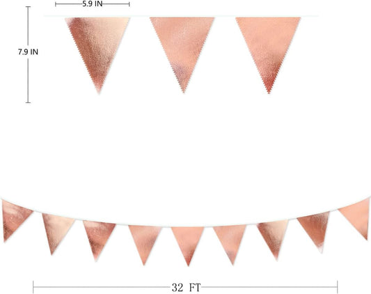 Rose Gold Party Decorations Metallic Fabric Triangle Pennant Banner Blush Pink Flag Bunting Garland for Wedding Birthday Anniversary Bridal Shower Engagement Graduation Hen Party Decorations Supplies