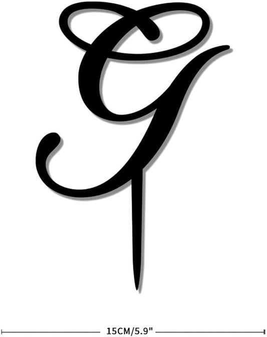 Custom Initials Letter G Birthday Cake Toppers Black Acrylic Wedding Cake Toppers Initial Engagement Wedding Cake Decoration Funny Mr And Mrs Cake Topper for Party Birthday Gifts
