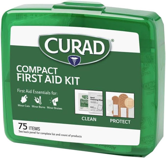 Curad Compact First Aid Kit, Green 75 Items, 1 Each