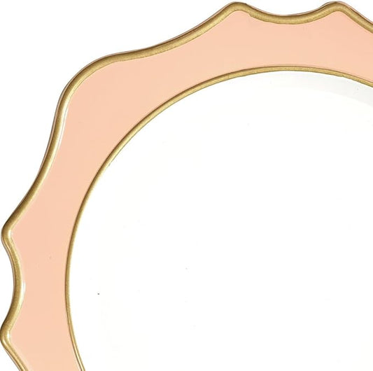 " OCCASIONS " 20 Pieces Round 13'' ACRYLIC MELAMINE Reusable Wedding Charger Plate (Scalloped Pink Blush and Gold)