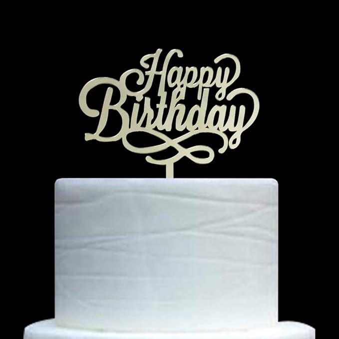 Happy Birthday Cake Topper - Birthday Party Decorations, Mirror Gold Acrylic