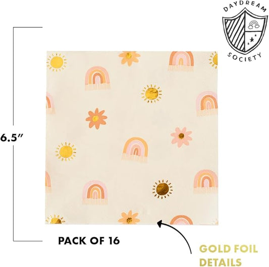Daydream Society Boho Rainbow - Large Paper Napkins - Rainbow Party Napkins in Pastel Colors with Gold Foil - Pack of 16 Dinner Napkins - For Birthdays, Baby Showers, and Summer Gatherings