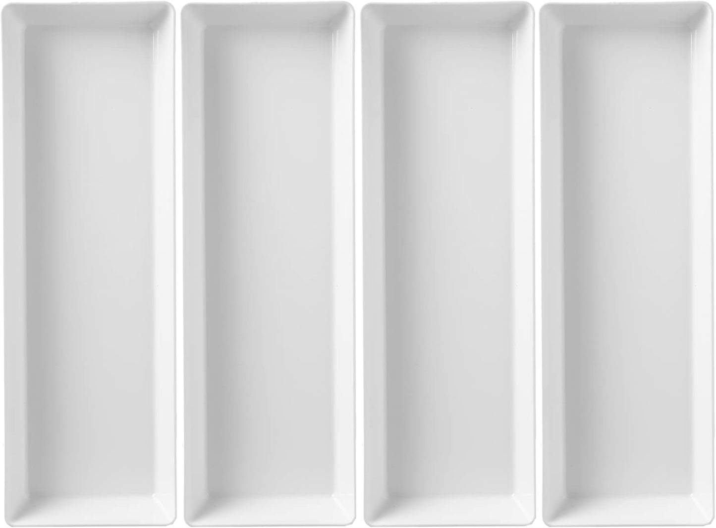 US Acrylic Avant White Plastic Serving Trays (Set of 4) 15” x 5” | Narrow Reusable Rectangular Party Platters | Serve Appetizers, Fruit, Veggies, & Desserts | BPA-Free & Made in USA