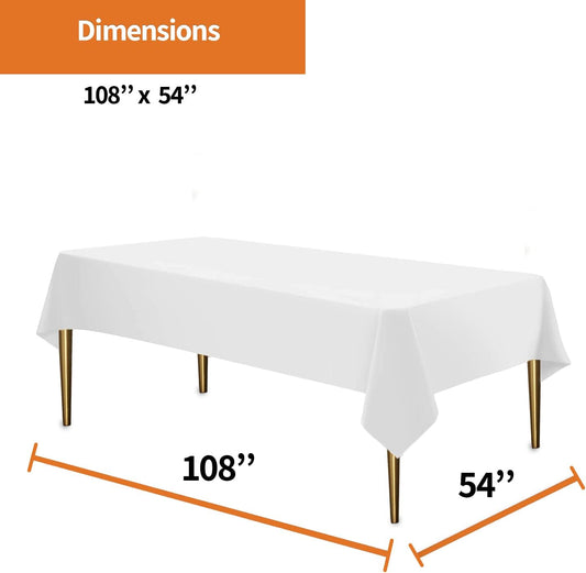Party Dimensions White Disposable Plastic Tablecloth for Rectangle Tables (12 Pack) Table Cloths for Parties, Events & Weddings, Indoors Outdoors, 54 x 108 inches, Plastic Table Cover