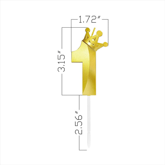Number 1 Birthday Candle One Year Old Happy Birthday Number Candles Cake Topper Decorations 3D Crown (Crown-1, Gold)