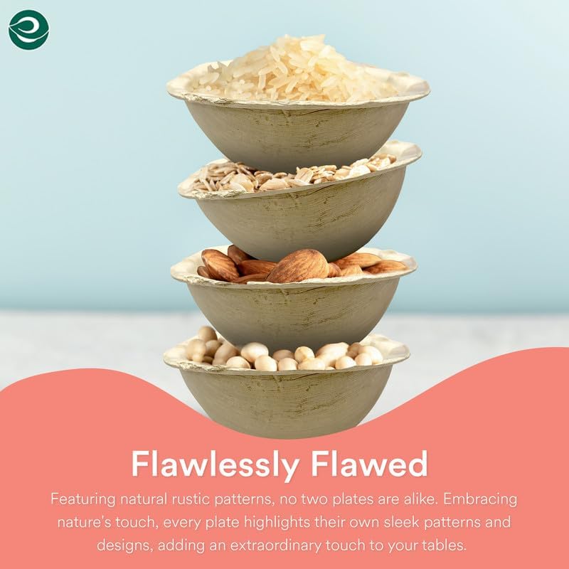 ECO SOUL 100% Compostable, Biodegradable, Disposable Palm Leaf Bowls, Like Bamboo Bowls, Eco-friendly | Sturdy, Microwave & Oven Safe (100, Large 6" (16 Oz) | Round)